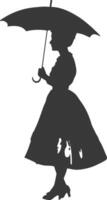 Silhouette independent germany women wearing dirndl with umbrella black color only vector