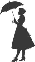 Silhouette independent germany women wearing dirndl with umbrella black color only vector