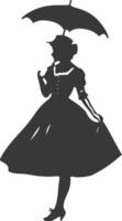 Silhouette independent germany women wearing dirndl with umbrella black color only vector