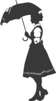 Silhouette independent germany women wearing dirndl with umbrella black color only vector