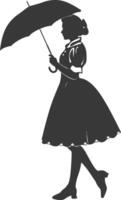 Silhouette independent germany women wearing dirndl with umbrella black color only vector