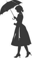 Silhouette independent germany women wearing dirndl with umbrella black color only vector