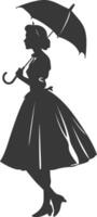 Silhouette independent germany women wearing dirndl with umbrella black color only vector