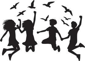Cheerful girls and boys silhouette collection for friendship day vector