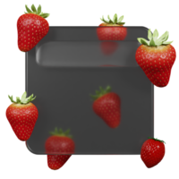 3d rendering glassmorphism with strawberry fruit png