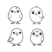 Cute bird illustration black and white cartoon character design collection. White background. Pets, Animals. vector