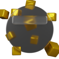 3d rendering circle glassmorphism with gold cube png