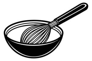 A stainless steel mixing whisk and bowl vector