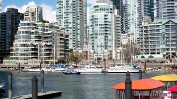 Granville Island Real life skyscrapers people walking kayaking many shops videos from which you can create a clip of the history of news BC sea bass ships people on bicycles seagulls good weather