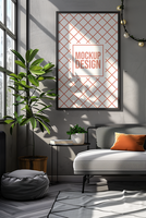 Mockup blank photo frame in modern living room psd