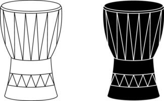 contorno silueta djembe icono conjunto vector