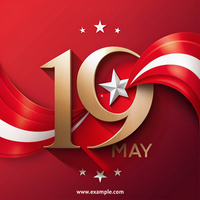 A red background with a white star and the number 19 psd