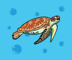 illustration of a sea turtle underwater with vivid colors vector
