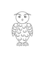 Cute owl simple doodle outline hand drawn illustration, forest wild little bird fairy tale Halloween character, autumn seasonal animal image for poster, greeting card, invitation vector