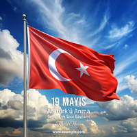 19 mayis template A red and white flag with a star and crescent moon on it psd
