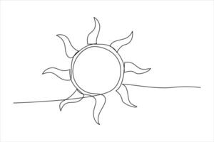 continuous one line drawing sun art Summer sun contour line sign line art illustration vector