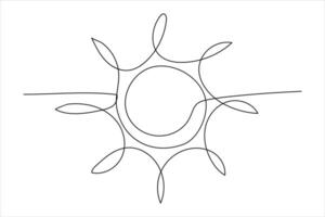 continuous one line drawing sun art Summer sun contour line sign line art illustration vector