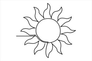 continuous one line drawing sun art Summer sun contour line sign line art illustration vector