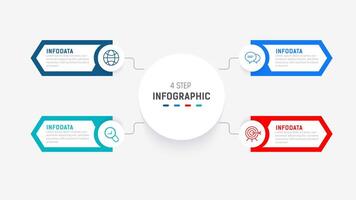 cuatro paso infografía elemento diseño modelo para presentación. proceso diagrama y presentaciones paso, flujo de trabajo disposición, bandera, fluir cuadro, informacion gráfico ilustración. vector