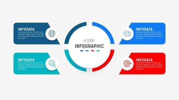 cuatro paso infografía elemento diseño modelo para presentación. proceso diagrama y presentaciones paso, flujo de trabajo disposición, bandera, fluir cuadro, informacion gráfico ilustración. vector