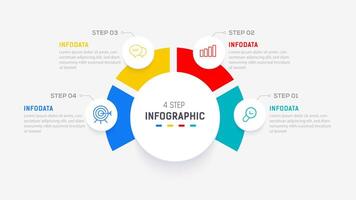 cuatro paso infografía elemento diseño modelo para presentación. proceso diagrama y presentaciones paso, flujo de trabajo disposición, bandera, fluir cuadro, informacion gráfico ilustración. vector