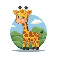 Cute Giraffe Animal isolated flat illustration white background vector