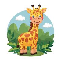 Cute Giraffe Animal isolated flat illustration white background vector