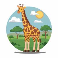 Cute Giraffe Animal isolated flat illustration white background vector