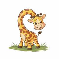 Cute Giraffe Animal isolated flat illustration white background vector