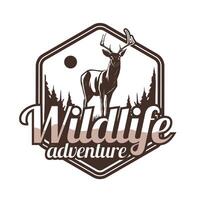 Wildlife adventure emblem with deer drawing vector