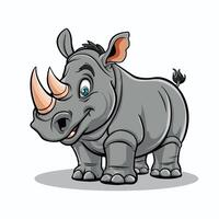 cute and beautiful rhinos different poses cartoon animal design flat illustration isolated on white background vector