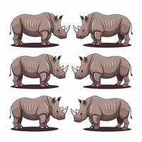 linda y hermosa rinocerontes diferente poses dibujos animados animal diseño plano ilustración aislado en blanco antecedentes vector