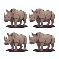 cute and beautiful rhinos different poses cartoon animal design flat illustration isolated on white background vector