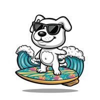 cute dog surfing illustration vector