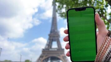 empty green screen smart mobile telephone . chroma key concept video