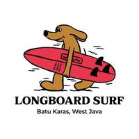 hand drawn dog character surfing illustration vector