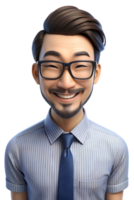 3d stil illustration av Asien hipster man i kontor arbetstagare enhetlig, han är Lycklig png