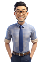 3d stil illustration av Asien hipster man i kontor arbetstagare enhetlig, han är Lycklig png