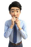 3d style illustration of asia man in office worker uniform, he is Biting of nails, isolated on a translucent background. png