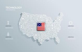 Circuit chip board semiconductor technology infographic. infograph circuit board USA map shape concept background. illustration. vector