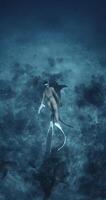 Freediver woman swims underwater with nurse shark in tropical blue ocean video