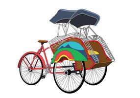 Red rickshaw becak yogyakarta. Isolated on white background. vector