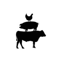 Cow Pig Chicken stencil icon. Farm animals stencil silhouettes. Stacked cow pig chicken stencil. vector