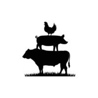 Bull Pig Chicken stencil icon. Farm animals stencil. Stacked Bull pig chicken stencil. vector