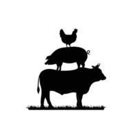 Bull Pig Chicken stencil icon. Farm animals stencil. Stacked Bull pig chicken stencil. vector