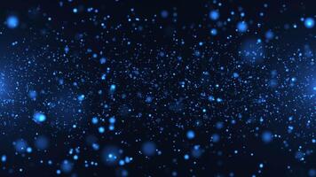 animering av abstrakt lysande glitter partiklar. flyg av ljus prickar och partiklar på en blå bakgrund. sömlös slinga video