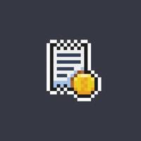 bill paper with coin in pixel art style vector