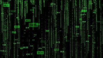 abstract digitaal of technologie achtergrond met nummers. binair gegevens en streaming code. de Matrix stijl binair code. futuristische informatie technologie computer. kunstmatig intelligentie. video