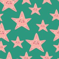 Seamless pattern pink cartoon starfish on sea green background. illustration for children's wallpaper, textile, packaging. vector