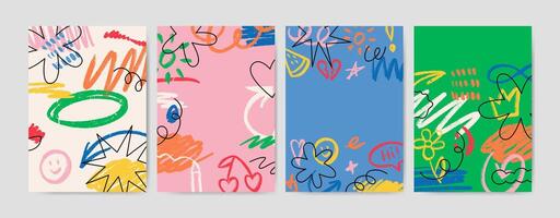 Abstract graffiti poster with colorful doodles, scribbles and fragments. Artistic covers in hand-drawn graffiti style. illustration vector